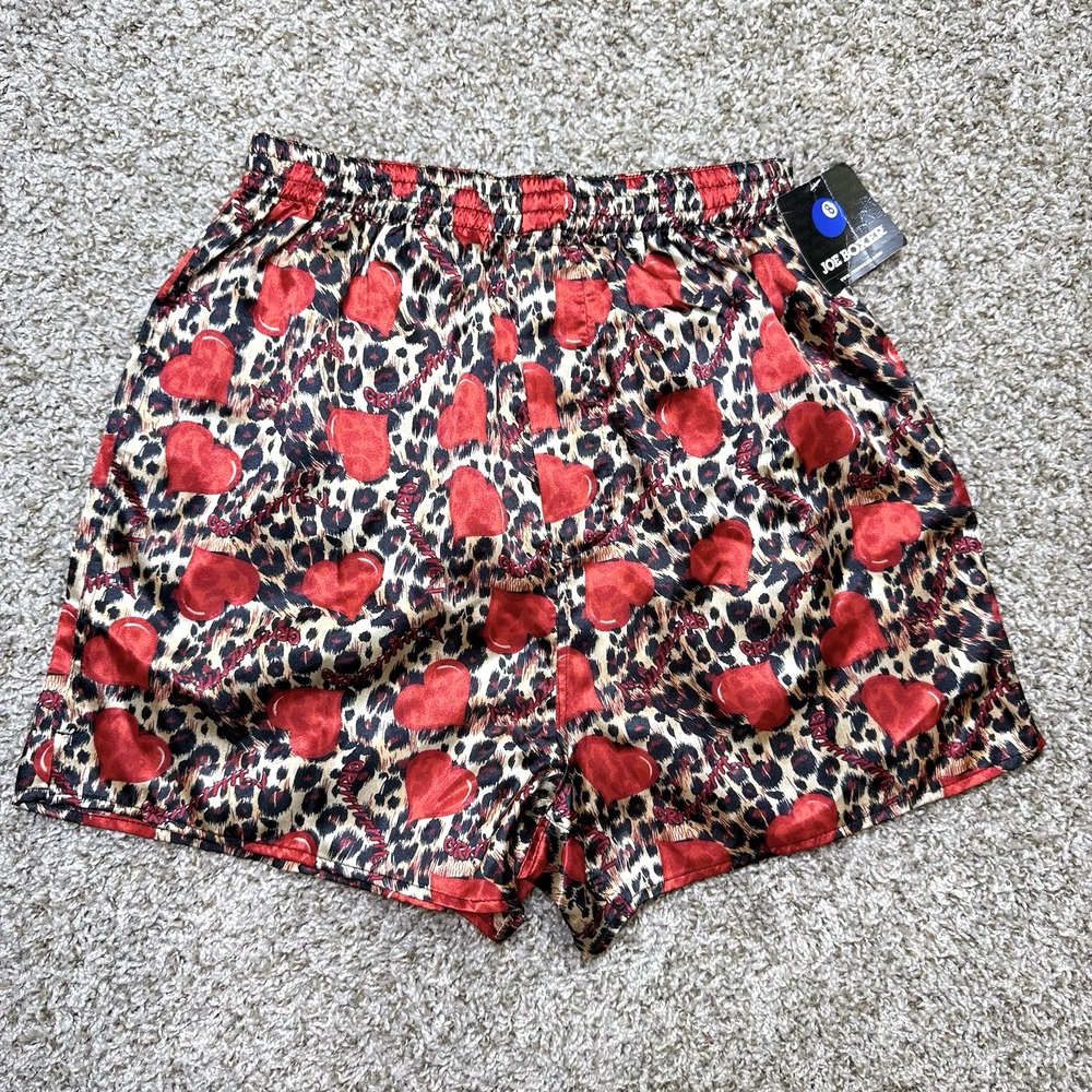 Joe Boxer Mens S Satin Boxer Shorts NWT Leopard Hearts Kmart Deadstock Underwear